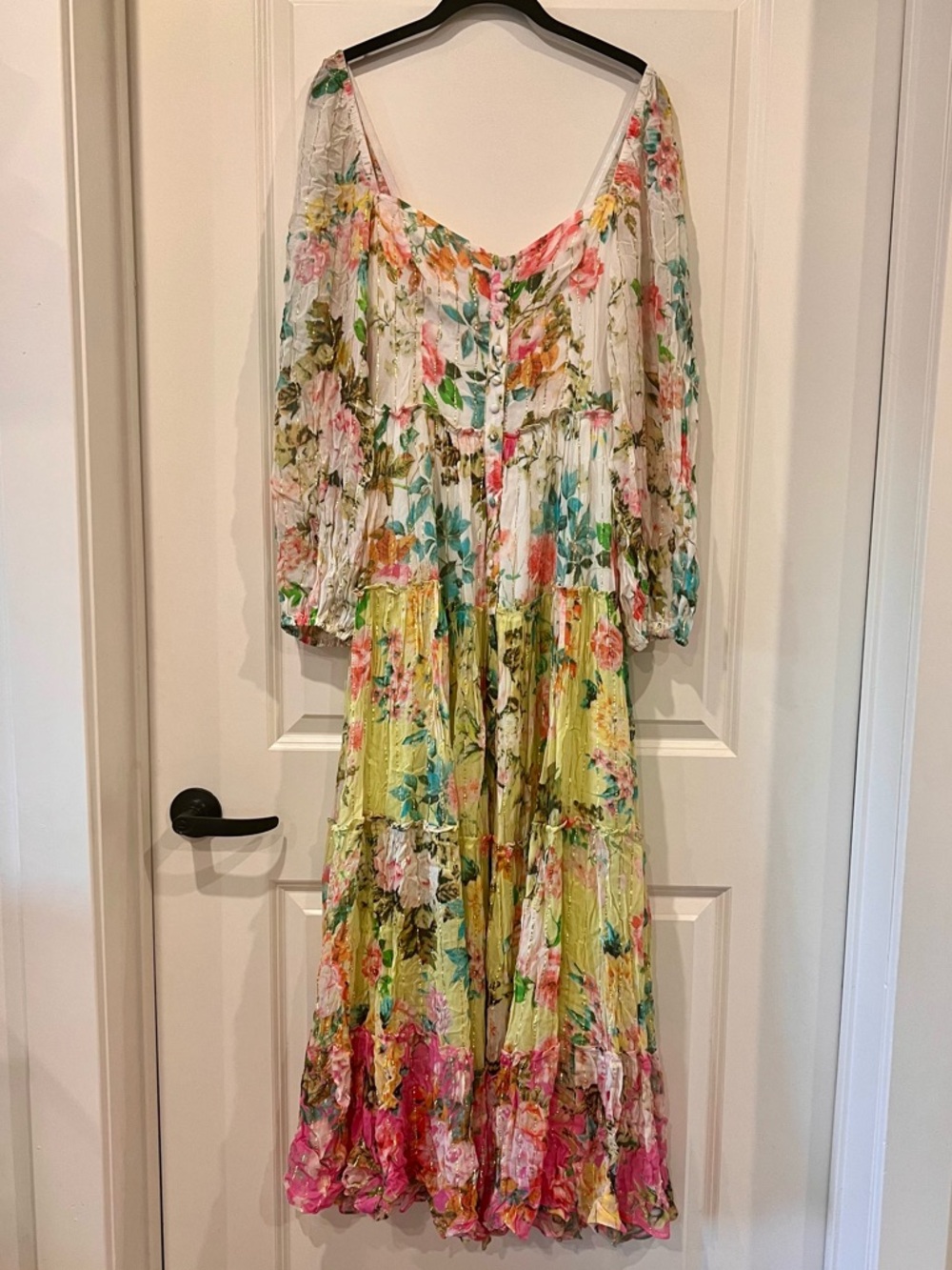 NWT HEMANT & NANDITA Tricolor “Jolie” Floral Maxi Dress - L - Picture 3 of 10